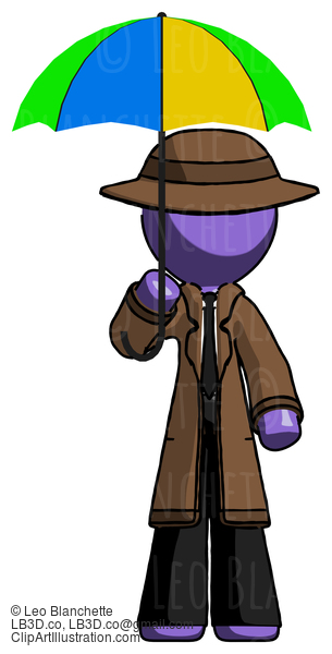 Purple Detective Man Holding Umbrella Rainbow Colored #2987