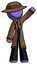 Purple Detective Man Waving Emphatically with Left Arm