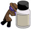 Purple Detective Man Pushing Large Medicine Bottle