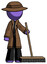 Purple Detective Man standing with industrial broom