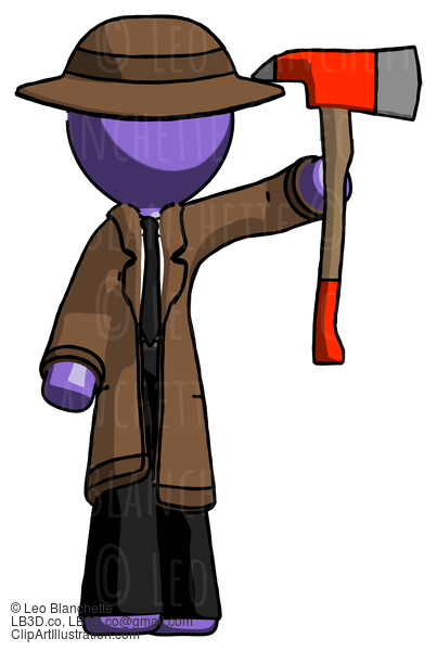 Purple Detective Man Holding Up Red Firefighter’S Ax #2997