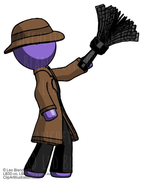 Purple Detective Man Dusting With Feather Duster Upwards #2999