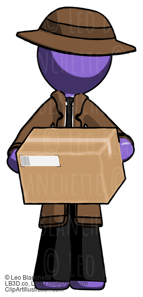 Purple Detective Man Holding Box Sent Or Arriving In Mail #3006