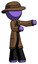 Purple Detective man presenting something to his left
