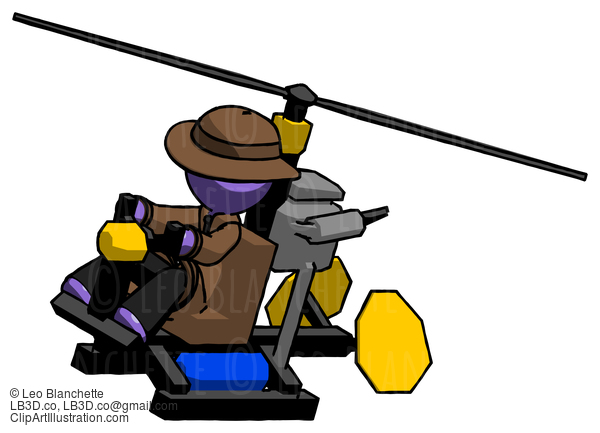 Purple Detective Man Flying In Gyrocopter Front Side Angle Top View #3012