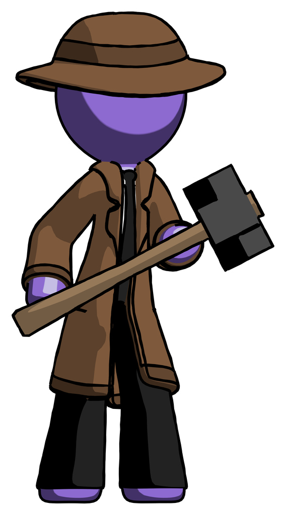 Purple Detective Man with sledgehammer standing ready to work or defend