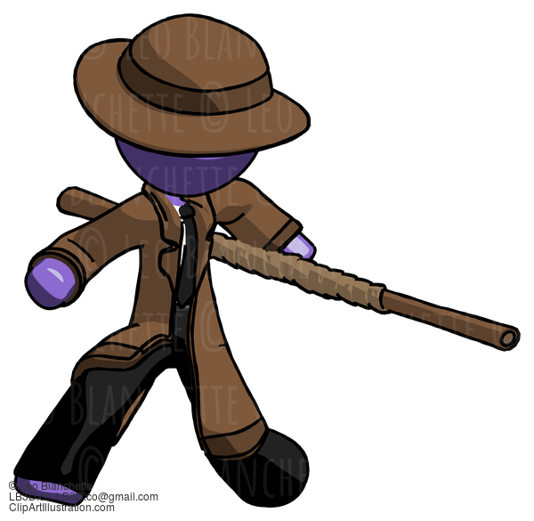 Purple Detective Man Bo Staff Action Hero Kung Fu Pose #3015