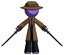Purple Detective Man posing with two ninja sword katanas
