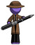 Purple Detective Man posing confidently with giant pen