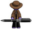 Purple Detective Man weightlifting a giant pen