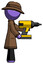 Purple Detective Man Using Drill Drilling Something On Right Side