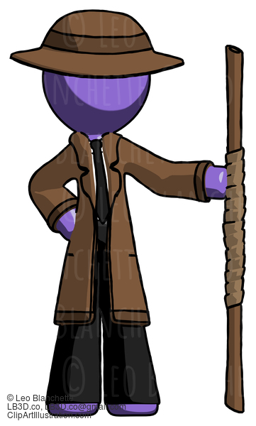 Purple Detective Man Holding Staff Or Bo Staff #3028