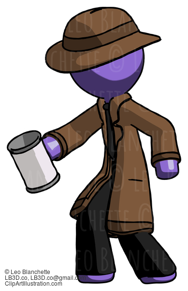 Purple Detective Man Begger Holding Can Begging Or Asking For Charity Facing Left #3032