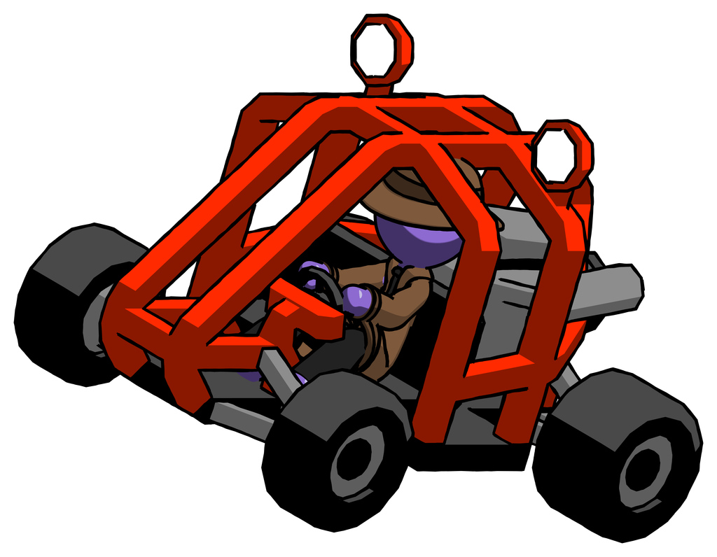 Purple Detective Man riding sports buggy side top angle view