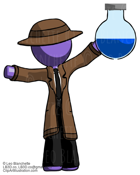 Purple Detective Man Holding Large Round Flask Or Beaker #3038