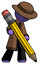 Purple Detective Man writing with large pencil