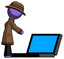 Purple Detective Man using large laptop computer side orthographic view