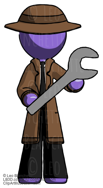 Purple Detective Man Holding Large Wrench With Both Hands #3043