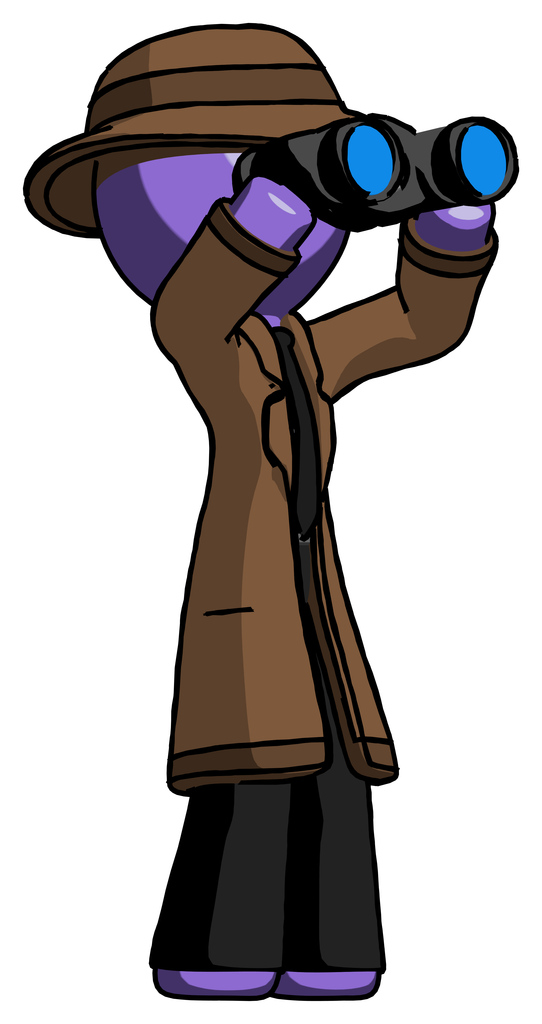 Purple Detective Man looking through binoculars to the right