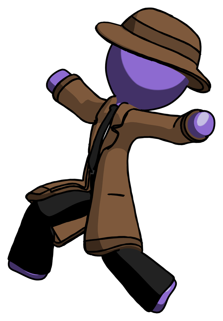 Purple Detective Man running away in hysterical panic direction left