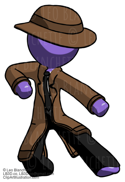 Purple Detective Man Karate Defense Pose Right #3047