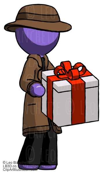 Purple Detective Man Giving A Present #3053