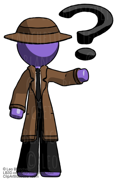 Purple Detective Man Holding Question Mark To Right #3058