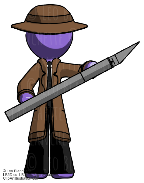 Purple Detective Man Holding Large Scalpel #3061