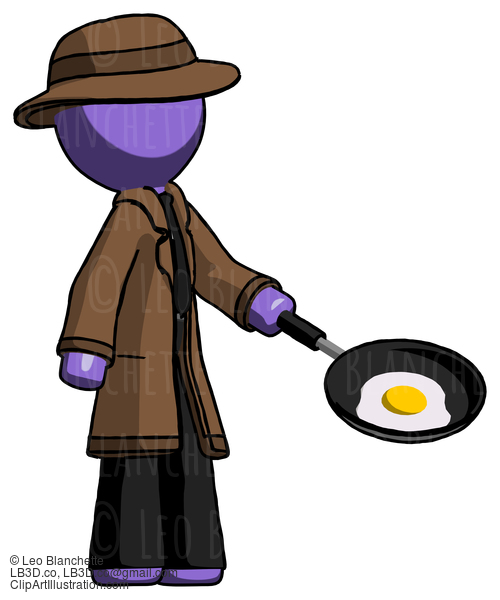 Purple Detective Man Frying Egg In Pan Or Wok Facing Right #3062