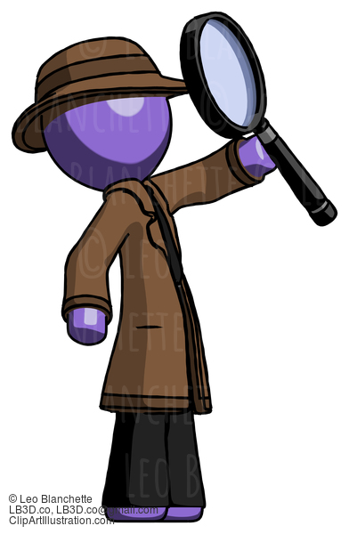 Purple Detective Man Inspecting With Large Magnifying Glass Facing Up #3063