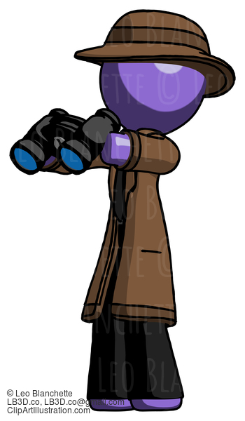 Purple Detective Man Holding Binoculars Ready To Look Left #3065