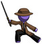 Purple Detective Man with ninja sword katana in defense pose