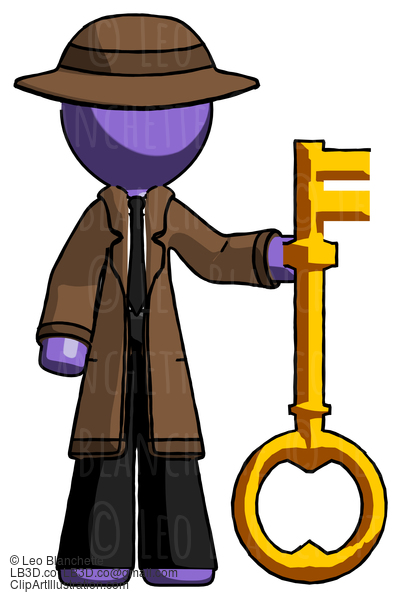 Purple Detective Man Holding Key Made Of Gold #3070