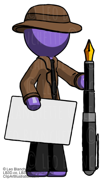 Purple Detective Man Holding Large Envelope And Calligraphy Pen #3072