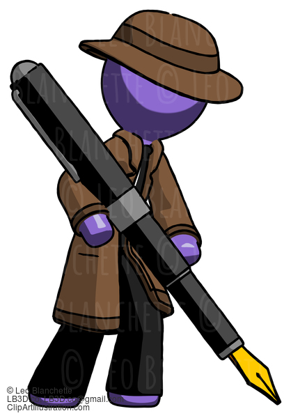 Purple Detective Man Drawing Or Writing With Large Calligraphy Pen #3074