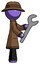 Purple Detective Man Using Wrench Adjusting Something To Right