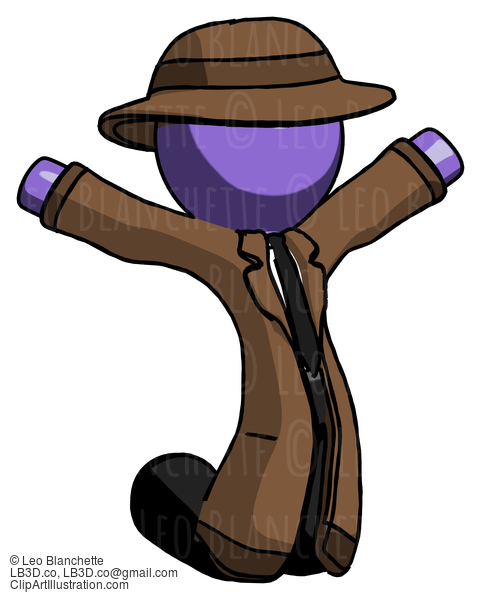 Purple Detective Man Jumping Or Kneeling With Gladness #3080