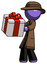 Purple Detective Man Presenting A Present With Large Red Bow On It
