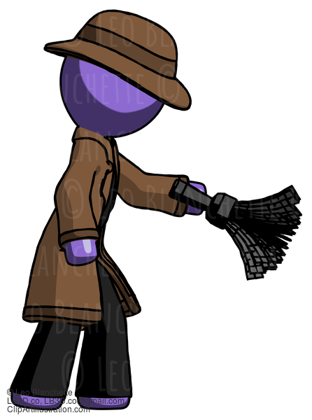 Purple Detective Man Dusting With Feather Duster Downwards #3083