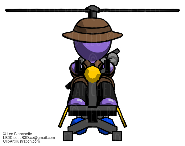 Purple Detective Man Flying In Gyrocopter Front View #3086