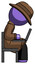 Purple Detective Man using laptop computer while sitting in chair view from side