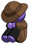 Purple Detective Man Sitting with Head Down Facing Angle Left