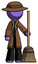 Purple Detective Man standing with broom cleaning services