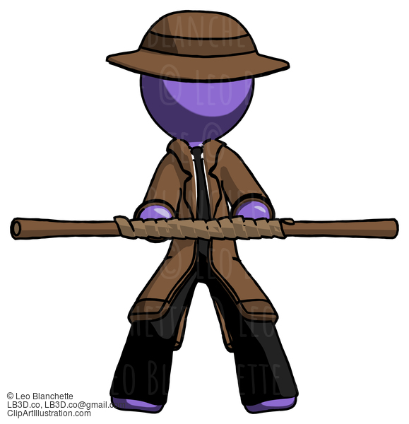 Purple Detective Man Bo Staff Kung Fu Defense Pose #3090