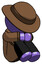 Purple Detective Man Sitting with Head Down Facing Angle Right