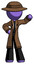 Purple Detective Man Waving Left Arm with Hand on Hip
