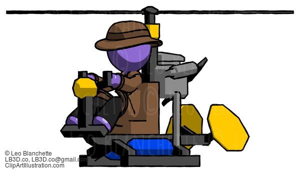 Purple Detective Man Flying In Gyrocopter Front Side Angle View #3096