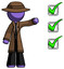 Purple Detective Man standing by list of checkmarks