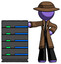 Purple Detective Man With Server Rack Leaning Confidently Against It