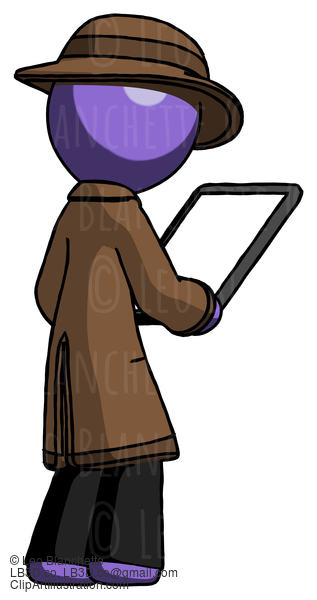 Purple Detective Man Looking At Tablet Device Computer Facing Away #3101